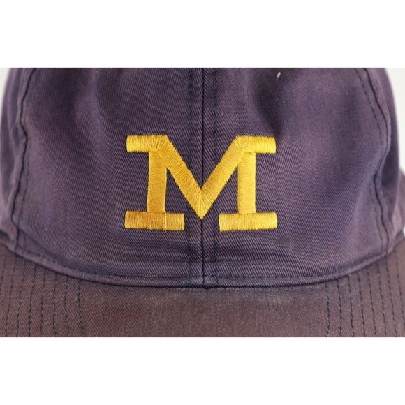 Vintage 90s Distressed Block M University of Michigan Snapback Hat Cap Blue - Picture 2 of 10